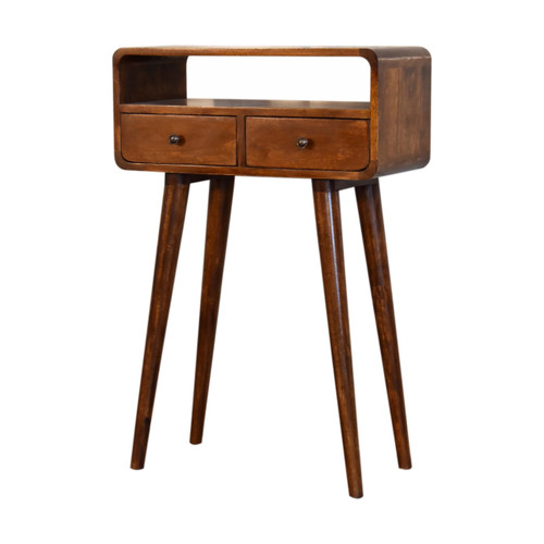 24" Chestnut Solid Wood Console Table With Shelf And Two Drawers