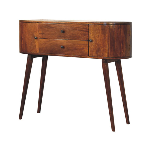 43" Chestnut Solid Wood Oval Console Table With Two Drawers