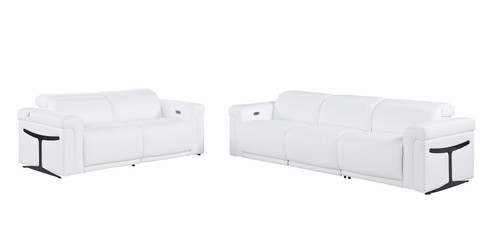 Two Piece White Italian Leather Five Person Seating Set