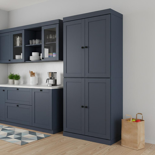 72" French Blue Solid Wood Four Door Pantry Or Storage Closet