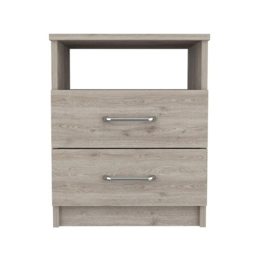 20" Light Gray Wood Two Drawer Nightstand