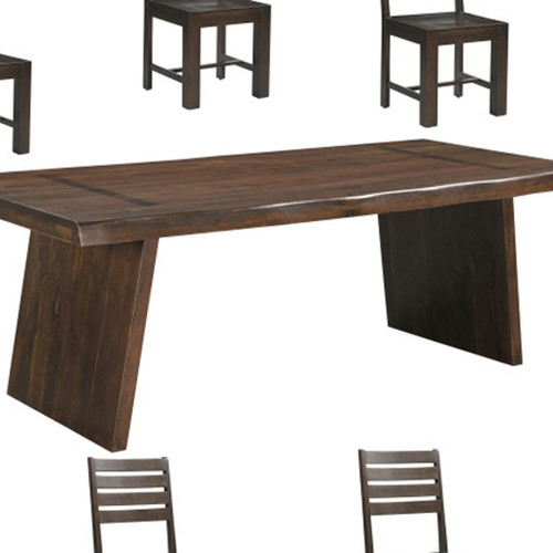 Nine Piece Brown Solid Wood Dining Set with Eight Chairs