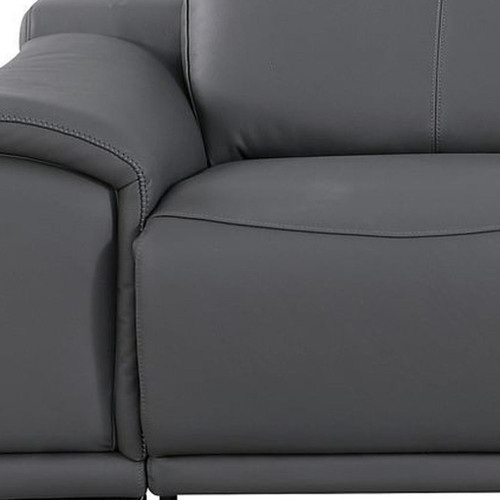 107" Dark Gray Italian Leather Reclining Metal USB Sofa
