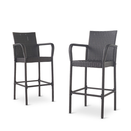 Set of Two 30" Gray Iron Outdoor Bar Height Chairs