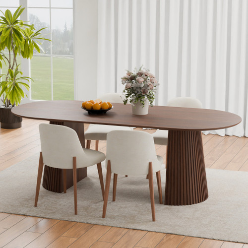 79" Walnut Wood Double Pedestal Base Oval Dining Table
