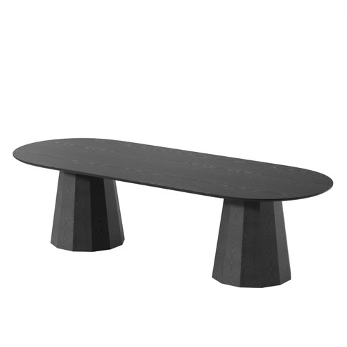 86" Black Wood Double Pedestal Base Oval Dining Table