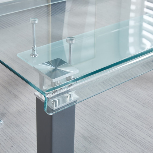 47" Clear Gray and Silver Mirrored Glass and Steel Coffee Table