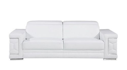 Two Piece White Genuine Leather Five Person Seating Set