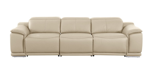 107" Beige Italian Leather Reclining Metal USB Sofa