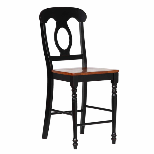 Sunset Trading Black Cherry Selections Napoleon Barstool | Antique Black with Cherry Seats | Counter Height Stool | Set of 2