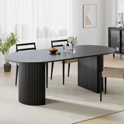 79" Black Wood Double Pedestal Base Oval Dining Table
