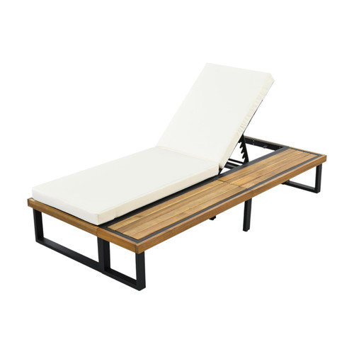 Two Piece Outdoor Natural Solid Wood Two Person Seating Group with Beige Cushions