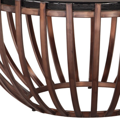 33" Bronze Glass and Iron Round Drum Coffee Table