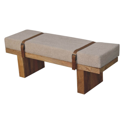 47" Brown Boucle and Solid Wood Upholstered Storage Bench With Cabinet