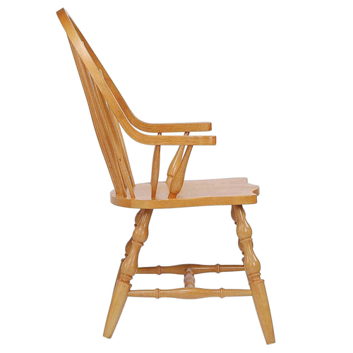 Sunset Trading Oak Selections Windsor Spindleback Dining Chair with Arms | Fully Assembled Kitchen Armchair| Modern Farmhouse Minimalist Country Cottage | Light Oak Solid Wood