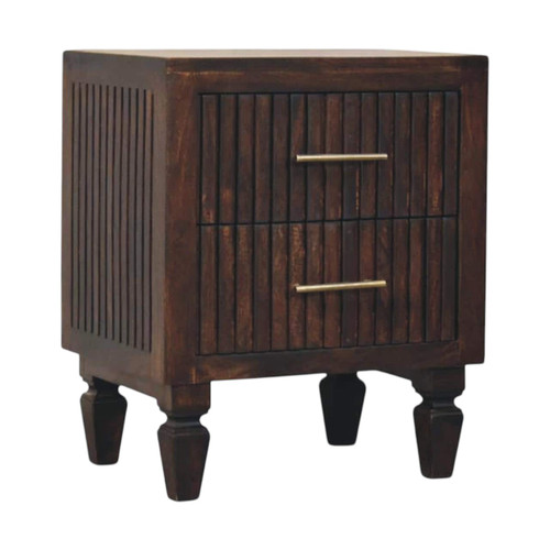 22" Mocha Solid Wood Round Two Drawer Nightstand