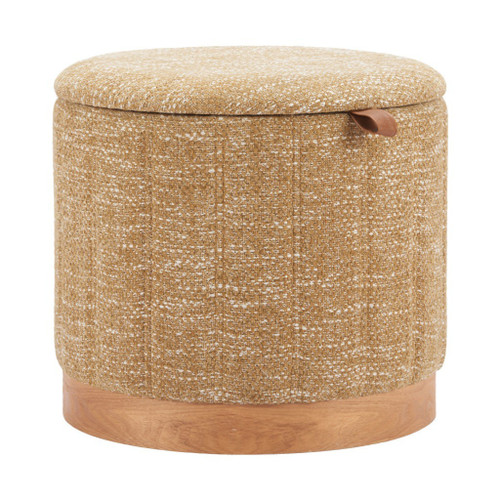 21" Yellow and Natural Fabric Round Ottoman With Storage