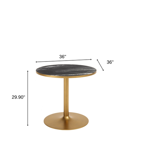 36" Black and Gold Glass and Steel Pedestal Base Round Top Dining Table