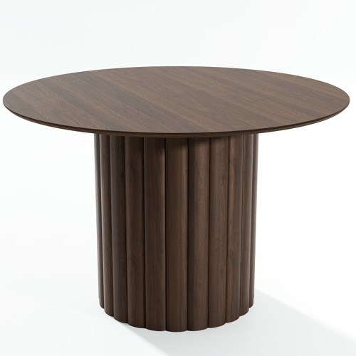 46" Walnut Wood Pedestal Base Round Top Dining Table