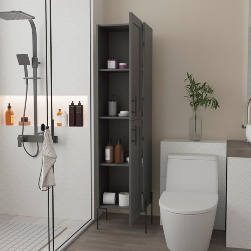 18" Gray Wood Freestanding Double Door Bathroom Vanity
