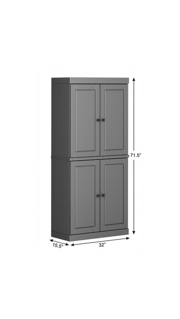 72" Gray Solid Wood Four Door Pantry Or Storage Closet