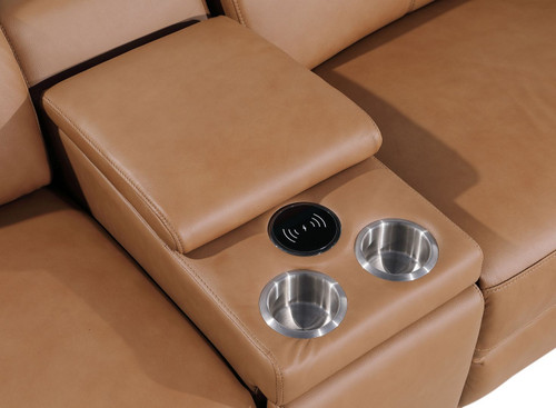 169" Chestnut Top Grain Leather Reclining Metal USB Sofa