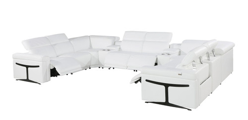 White Italian Leather Modular U Shaped Ten Piece Corner Sectional With Console
