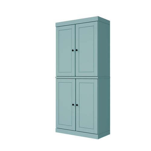 72" Aqua Solid Wood Four Door Pantry Or Storage Closet