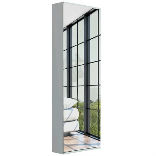 Homeroots Organization Stylish White Wall Mounted Shoe Rack with Mirror, White, Wall Mounted