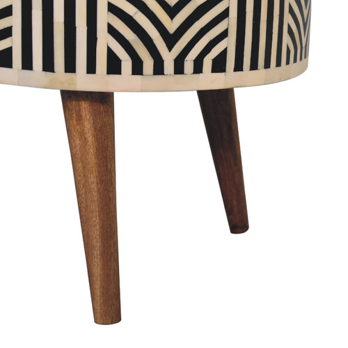 32" Black Bone and Oak Bone Inlay and Solid Wood Oval Coffee Table With Two Drawers