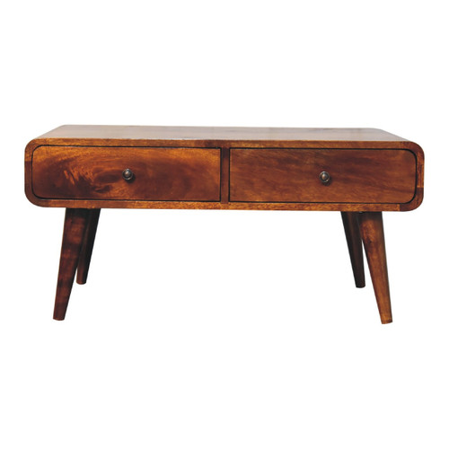 34" Chestnut Solid Wood Coffee Table With Four Drawers