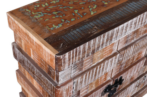 60" Brown Distressed Reclaimed Wood Ribbed Texture Sideboard with Four Doors