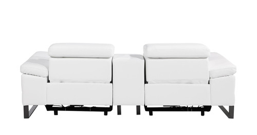 90" White and Black Italian Leather Power Reclining Loveseat With Storage