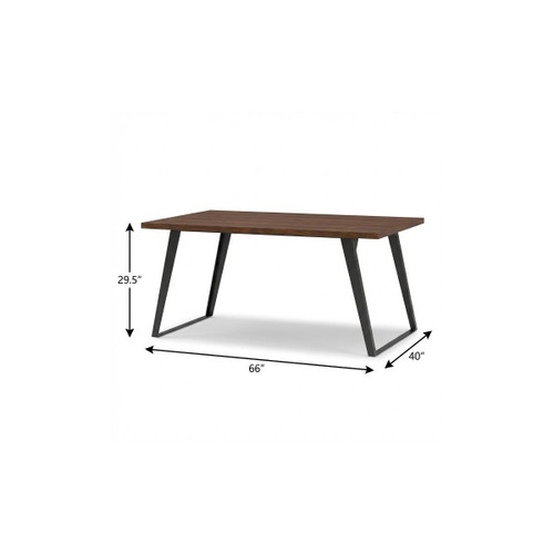 66" Walnut and Gray Wood and Iron Frame Base Dining Table