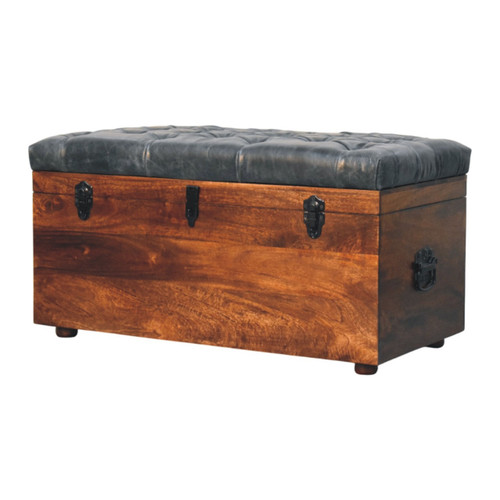 35" Brown Solid Wood Storage Bench