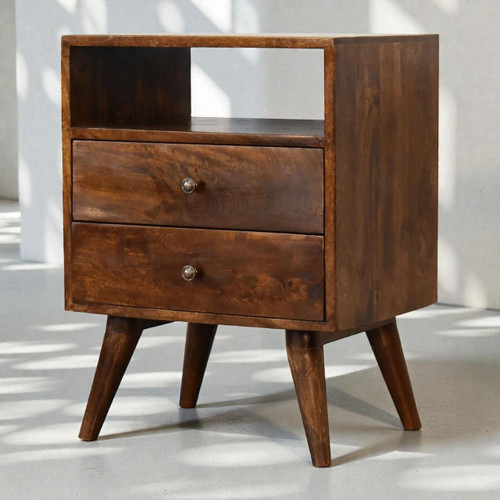 22" Chestnut Solid Wood Two Drawer Nightstand