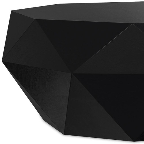 35" Black Solid Wood Free Form Solid Coffee Table