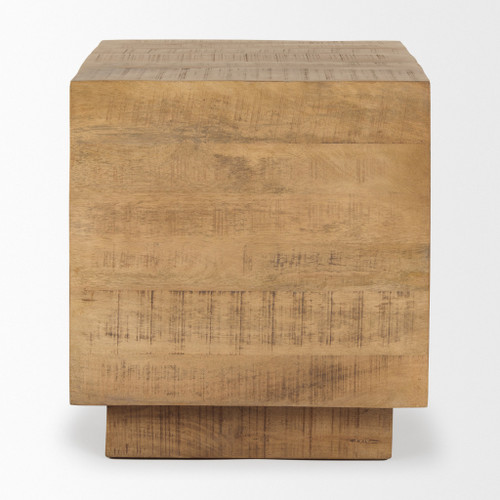 24" Brown Solid Wood Square Block End Table
