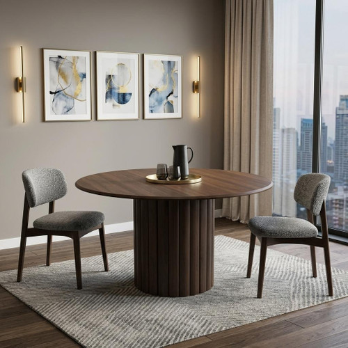 52" Walnut Wood Pedestal Base Round Top Dining Table