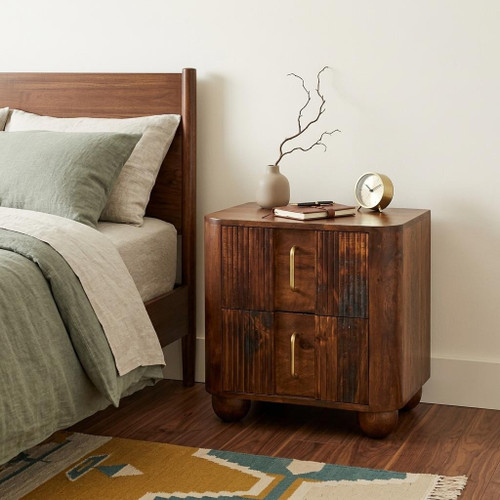 21" Brown Solid Wood Two Drawer Nightstand