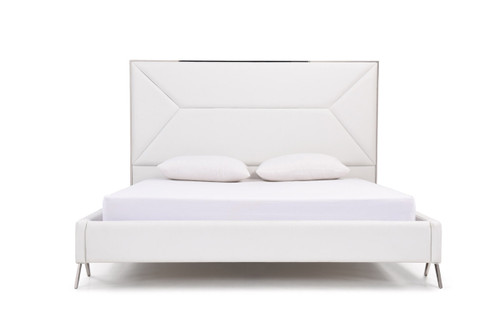 White Tufted Faux Leather Upholstered Queen Bed Frame