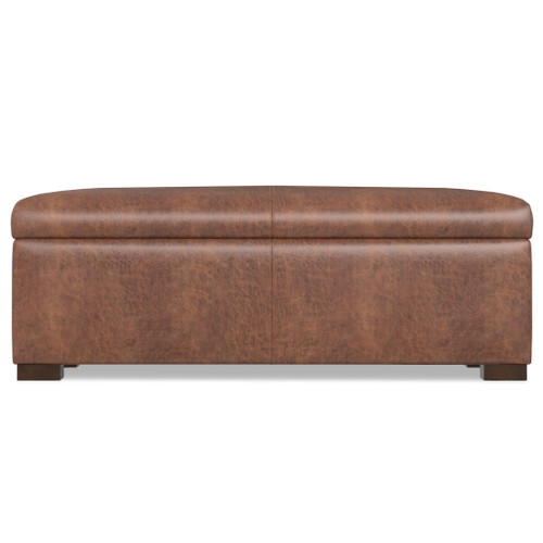 48" Walnut and Brown Upholstery Storage Ottoman