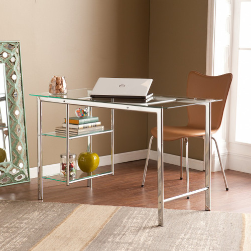 Homeroots Office Chrome and Glass Writing Desk