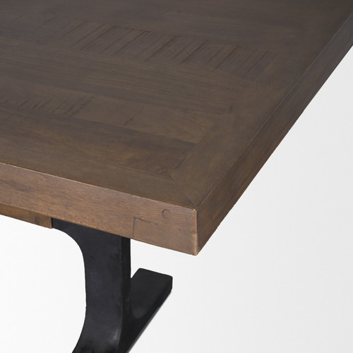 95" Brown and Black Solid Wood and Iron Trestle Base Dining Table