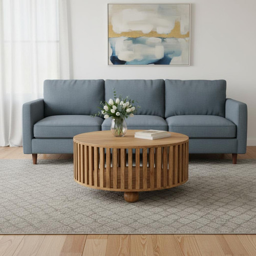 32" Oak Solid Wood Round Coffee Table