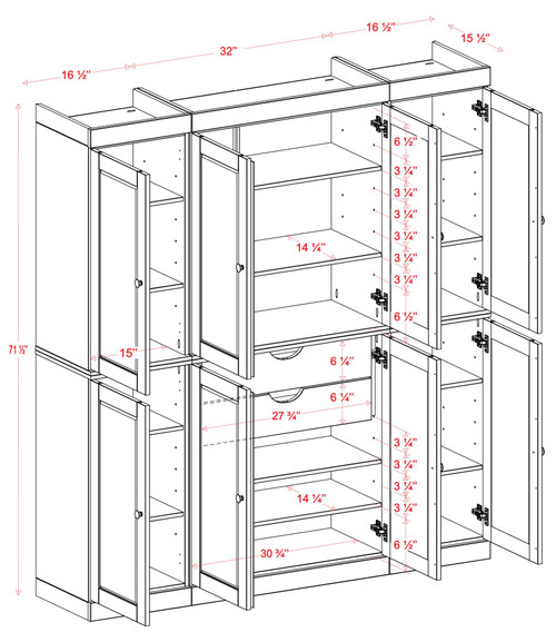 72" French Blue Solid Wood 8 Two Drawer Pantry Or Storage Closet