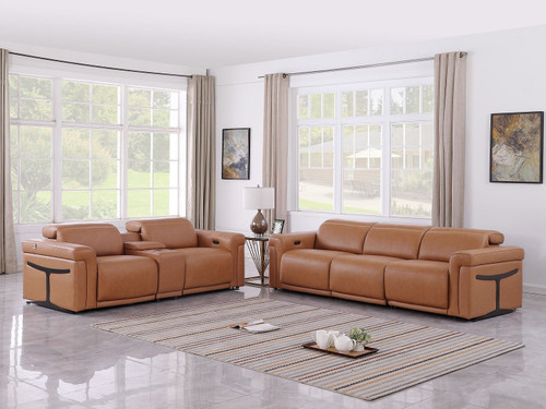 Two Piece Chestnut Italian Leather Five Person Seating Set