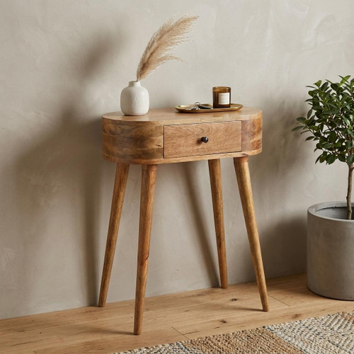 24" Brown Solid Wood Oval Console Table With Drawer