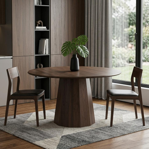 52" Walnut Wood Pedestal Base Round Top Dining Table