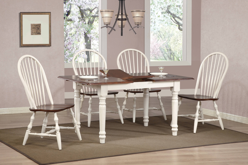 Sunset Trading Andrews Windsor Spindleback Dining Chair | Fully Assembled Kitchen Chair | Modern Farmhouse Minimalist Country Cottage| Antique White with Chestnut Brown Seat | Set of 2